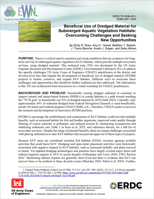 Beneficial Use Of Dredged Material For Submerged Aquatic Vegetation