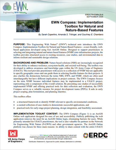 First page screenshot for EWN Compass: Implementation Toolbox for Natural and Nature-Based Features ERDC/TN EWN-25-6 SEPTEMBER 2025
