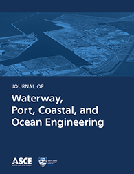 Cover of the Journal of Waterway, Port, Coastal, and Ocean Engineering, featuring a blue-toned aerial image of a coastal port facility.